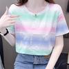 Camiseta de Manga Corta Verano 2026 Holgada Talla Grande Top Colorido que Cubre el Vientre y Te Hace Ver Más Delgada para Mujeres Ligeramente Gorditas en Verano