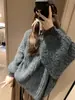Suéter Casual Soltinho Macio Gola Redonda Manga Lanterna para Mulheres, Tricô Liso Costurado de Malha Plus Size Outono/Inverno Novo