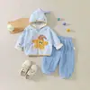 Conjunto de bebé con forro de polar, otoño e invierno, unisex, con una chaqueta con capucha y cremallera con estampado de estrellas de dibujos animados y leggings a juego, un conjunto de dos piezas