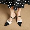 Sandalias Mocasín de Punta Abierta con Tacón Bajo, Correa y Espalda Abierta, Estilo Nuevo Inspirado en Chanel, Bloques de Color, para Mujer