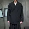 Nueva Chaqueta Cardigan de Estilo Chino para Hombre con Solapa Cruzada y Atado de Cinturón, Algodón Lino Plisado Holgado, Ropa para Ceremonia del Té Zen, Ropa de Abrigo Estilo Chino con Bolsillos