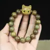 Pulseira de Sândalo Verde Pulseira Estilo Gatinho Pulseira com Contas de Gato Joia de Casal Pulseira Artesanato em Madeira