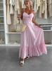 Vestido Primavera Verano 2025 Nueva Ropa de Mujer Transfronteriza Europea y Americana Moda Elegante Color Sólido Falda de Tirantes de Cintura Alta