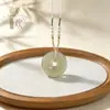 Colgante de Calcedonia Ágata Tipo Hielo Ping'an Kou Unisex Adorno de Colgante de Jade Ping'an Cadena para Clavícula con Cuerda Tejida Estilo Chino