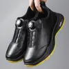 Zapatos de Hombre Transfronterizos, Estilo Primavera y Otoño, Estilo Coreano Zapatos Casuales de Hombre con Botón Giratorio, Zapatos Negros para el Trabajo, Zapatos Deportivos Elegantes y Simples
