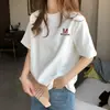 Camiseta Branca de Manga Curta para Mulheres, Gola Redonda, Verão e Primavera/Outono, Camisa Básica para Camadas, Modelagem Solta, Estilo Simples