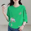 Comércio Exterior Transfronteiriço Mãe de Comércio Exterior Meia-Idade e Idosos Estilo Antigo Estilo Chinês Camiseta de Sete Mangas Manga Média Camisa Básica Solta Feminina
