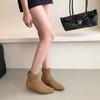 Botines Retro Cuadrados de Gama Alta Franceses para Mujer Otoño e Invierno 2025 Botines Individuales Tacón Grueso Botines Estilizados Botines Pequeños de Gamuza para Tobillo