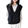 Chaleco de punto de algodón puro con cuello en V para mujer, nueva colección principios de otoño 2025, color liso, corte holgado, sin mangas, perfecto para usar en capas, top para mujer