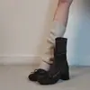 Botas Gruesas Estilo Ballet Francés Suave Chuyuji con Tacón Grueso, Delgadas, Adelgazantes y Versátiles Botas Elásticas para Mujer