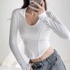 Camiseta de manga corta irregular, ajustada, estilo americano, con diseño de espina de pescado, dulce y picante, de principios de otoño, para mujer