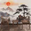 Tela de Pared de Fondo para Sala de Estar Estilo Chino Nuevo 3D Pintura de Paisaje de Pino de Bienvenida Papel Tapiz Estéreo para Oficina Tela de Pared para Sofá