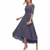 Vestido de Festa Formal Elegante com Aplicação de Renda Meia-Manga Chiffon Vestido de Noite para Convidados de Casamento