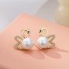 Pendientes Clásicos de Cisne Pequeño con Pasador de Plata 925 Pendientes Mini de Perla de Verano Pendientes de Corea del Sur Puerta Este Pendientes Pendientes