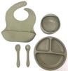 Babador de silicone de grau alimentício transfronteiriço para alimentação infantil Talheres de bebê Colher macia Prato redondo de três compartimentos Ferramenta suplementar de alimentos