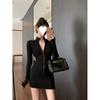 Vestido Americano Sexy com Gola Alta e Manga Longa para Mulheres no Outono e Inverno Saia Justa de Veludo para Usar por Baixo Look Emagrecedor Cobre a Cintura e o Quadril
