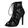 En stock, verano 2021, nuevas sandalias de tiras cruzadas de malla negra europeas y americanas para mujer, sandalias de tacón alto con punta abierta de talla grande de comercio exterior