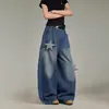 Jeans Americanos Retro con Parche de Estrella Holgados de Pierna Ancha Cimitarra Verano Nuevo Lavado Desgastado Marca Trendy Pantalones Largos