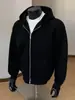 Sudadera cárdigan negra de peso pesado para hombre, nueva chaqueta con doble cremallera cleanfit otoño 2026, sudadera con capucha estilo americano