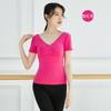 Roupas de prática de dança femininas adultas com decote em V, manga curta, roupas de corpo, balé, roupas de dança, tops femininos, dança latina étnica chinesa