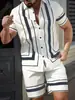Camisa de Cuello Cubano para Hombre Conjunto de Dos Piezas Moda Elegante Compras Casual Camisa Estampada de Manga Corta Pantalones Cortos