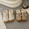 Zapatos tipo Birkenstock de felpa de dibujos animados con suela gruesa para mujer, moda de invierno estilo lindo, mules cerrados sin cordones, zapatos perezosos antideslizantes
