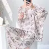 Pijama de Algodón y Seda para Mujer, Nuevo Estilo Primavera y Otoño, Conjunto Estampado de Manga Larga Tallas Grandes, Estilo Popular de Transmisión en Vivo en Línea, Ropa de Casa de Rayón para Verano