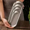 Prato Retangular Oval de Aço Inoxidável 304 Transfronteiriço, Prato de Jantar Simples com Fundo Plano, Prato Multifuncional para Frango Frito, Prato para Toalha, Prato para Joias