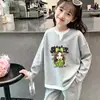 Blusa casual versátil de manga comprida para meninas, estilo waffle, falsa peça dupla, para primavera e outono, nova