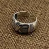 Plata 925 Buda de los Nueve Hombres Mismo Estilo Patrón Retro X Anillo de Pareja Anillo de Cara Amplia Índice Anillo para Hombres Grabado