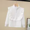 Camisa Infantil Blanca Manga Larga Primavera y Otoño Uniforme de Clase Uniforme de Actuación Encaje Uniforme de Estudiante para Niñas Nueva Camisa de Primavera y Otoño para Niñas