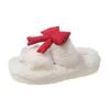 Zapatilla de Lana con Suela Gruesa de 4CM para Mujer Otoño e Invierno Forrada de Polar Distintiva de Algodón con Lazo Zapatilla de Algodón Cálida para el Hogar Abierta por Delante para Exteriores