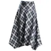 Elegante falda de cuadros para mujer, nuevo estilo otoño e invierno 2026, de cintura alta, falda de línea A adelgazante, falda versátil de dobladillo grande irregular