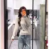 Blusa de tricô com decote V, mangas morcego soltas, para mulheres, novo estilo de outono, cor damasco, estilo despojado, manga longa, afina a silhueta, versátil, top com cintura marcada