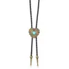 Collar Retro Trendy Europeo y Americano de Aleación de Turquesa Sintética y PU con Cuello Polo para Hombre, Cadena Larga Simple Ajustable