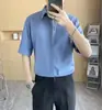 Camisa masculina de manga curta de alta qualidade para o verão, top moderno de corte solto, camisa casual lisa sem amassar, estilosa e descolada