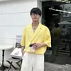 Camisa de manga curta com design de verão masculina solta xadrez waffle gola cubana camisa social estilo moderno