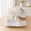 Zapatillas Nuevas de Gatito de Dibujos Animados 2026 para Mujer, Zapatos Blancos de Bloques de Color con Suela Gruesa, Zapatos Casuales de Cordones de Cuero Suave, Versátiles para Estudiantes