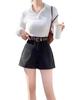 Shorts de Inverno com Botas Calças de Lã Wide Leg Femininas 2024 Novo Cintura Alta Preto Versátil Calças Casuais Soltas em A