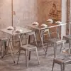 Tienda de Té de Leche Estilo Industrial, Restaurante, Bar de Snacks, Mesa Cuadrada Plegable de Acero Inoxidable, Juego de Mesa y Silla para Barbacoa al Aire Libre para Uso Comercial