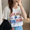 Camiseta de Verão de Manga Curta Lightning Warehouse para Mulheres, Corte Solto, Estilo Coreano, Moda Ins, Estampa de Desenho Versátil, Blusa Feminina de Manga Meia