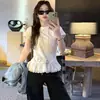Camiseta Slim Fit de Renda [Original Camada Dupla] com Barra Colorida Spliced Feminina Gola Redonda A Mais Fácil de Combinar Top Slim