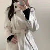 Elegante abrigo de lana casual de invierno estilo coreano, moda francesa retro, cuello alto, estilo británico, cintura ceñida con cinturón