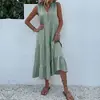 Europa y América Comercio Exterior Transfronterizo Verano Venta Caliente Vestido Casual Sencillo y Elegante de Mujer de Longitud Media de Color Sólido sin Mangas