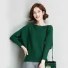 Blusa Feminina com Manga Morcego, Nova Moda Outono Estilo Coreano Versátil Solta Manga Morcego Ombro a Ombro Tricô Camiseta