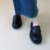 Mocasines de cuero con suela gruesa estilo francés para mujer, estilo británico, cómodos para ir al trabajo, con tacón grueso y punta redonda, versátiles para cualquier atuendo