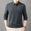 Camiseta de Manga Larga Sin Costuras para Hombre, Primavera y Otoño, Corte Holgado, Polo Casual para Hombre de Mediana Edad, Ropa para Hombre
