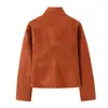 Roupas femininas transfronteiriças 2026 Moda estilo europeu e americano bolso zíper gola alta textura de camurça jaqueta para mulheres B126212