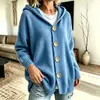 Casaco de malha com capuz e quatro botões, moletom jaqueta, outono e inverno, novo, transfronteiriço, cor sólida, casual, moda, roupas femininas, suéter