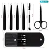 Kit com Seis Peças de Pinça para Sobrancelha do Fabricante, Pinças para Depilação, Pinça de Alta Precisão para Barba, Escovinha para Sobrancelha, Tesoura para Aparar Sobrancelha, Kit de Pinças para Sobrancelha de Aço Inoxidável